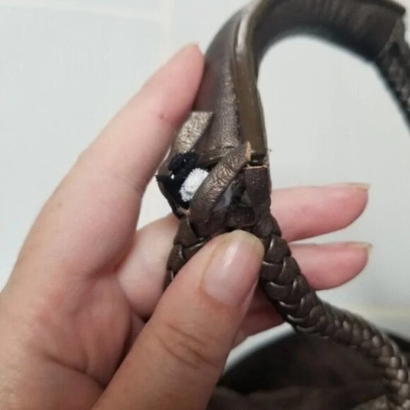 Stuart Weitzman Brown Leather Suede Woven Braided Handle Purse - Picture 10 of 16